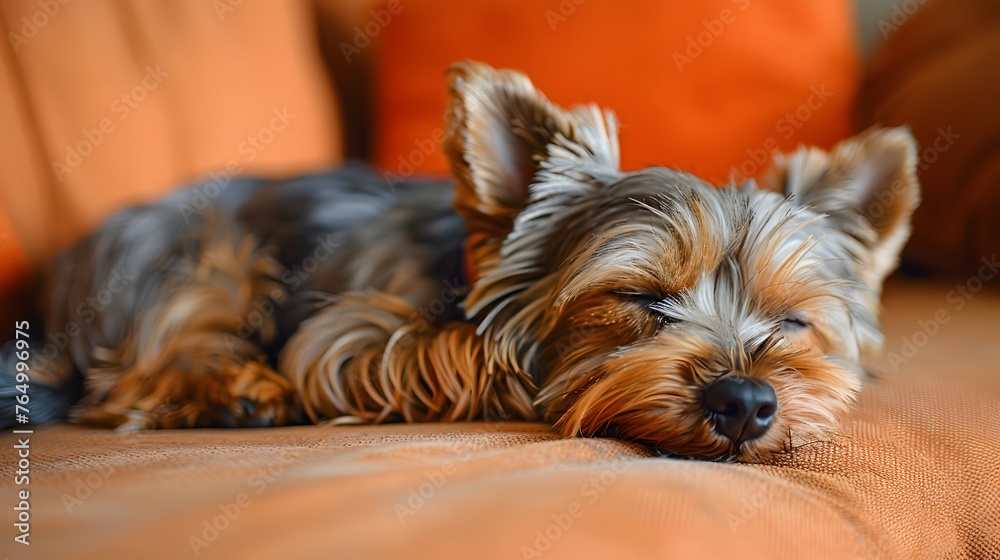 yorkshire Terrier Resting on Sofa in Comfort yorkshire Terrier Resting on Sofa in Comfort