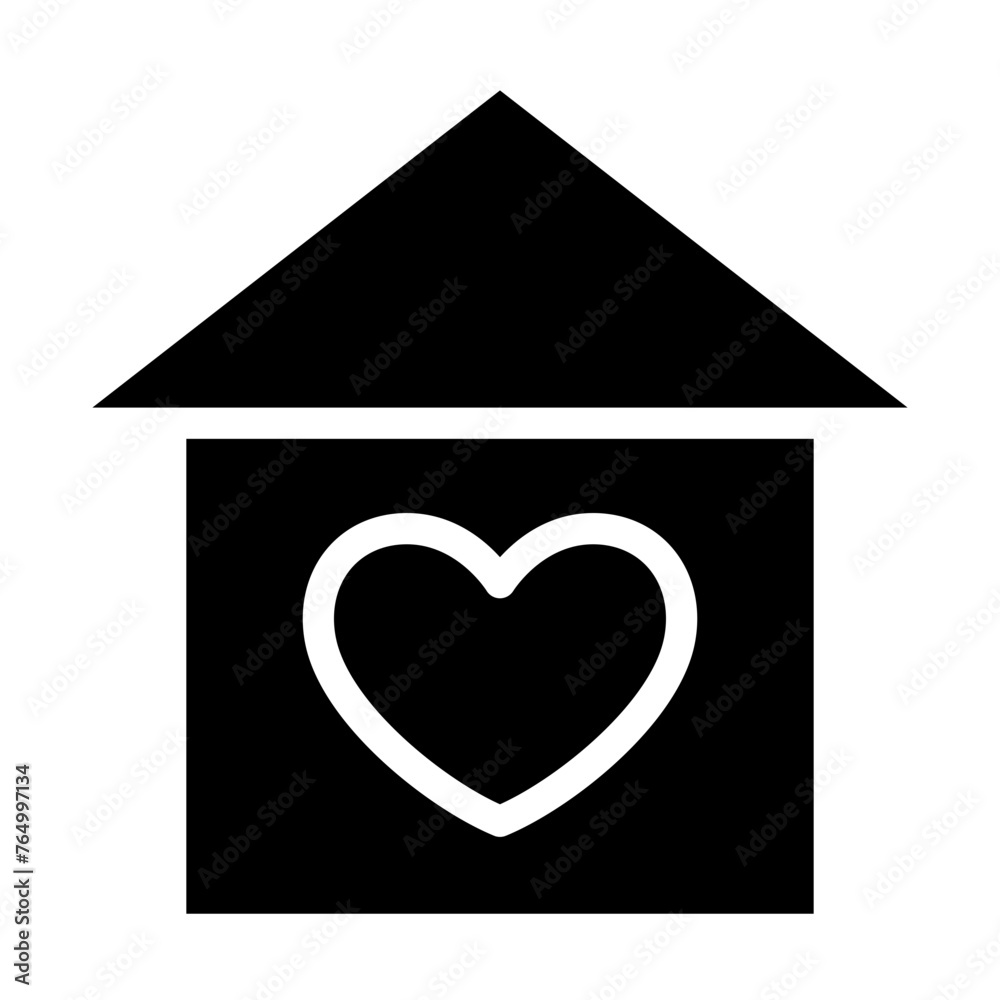 House with heart inside icon set, Home with heart indication of family support and harboring
