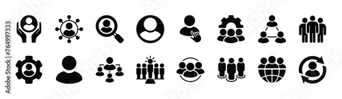 Human resource icon set. Containing leadership, people, employee, manager, teamwork, partnership, recruitment, group, organisation, global connection business management. Vector illustration