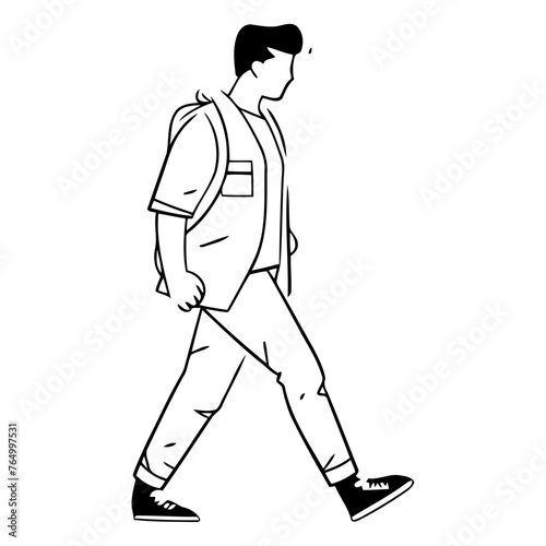 Young man walking in the park in flat style.