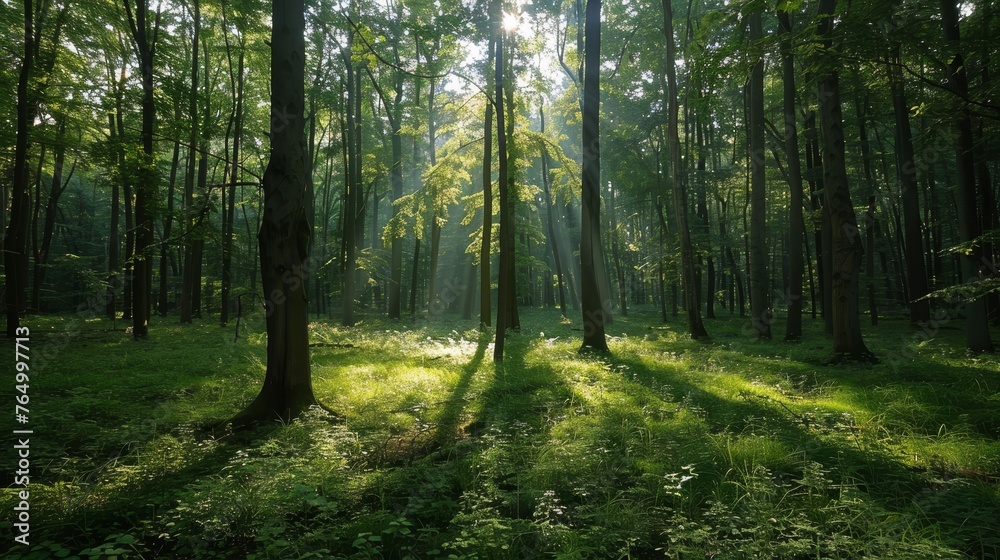 The environment: A peaceful forest glade bathed in sunlight