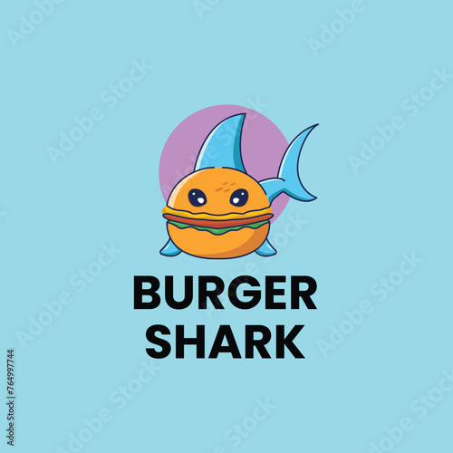Vector burger shark cute logo design vector illustration