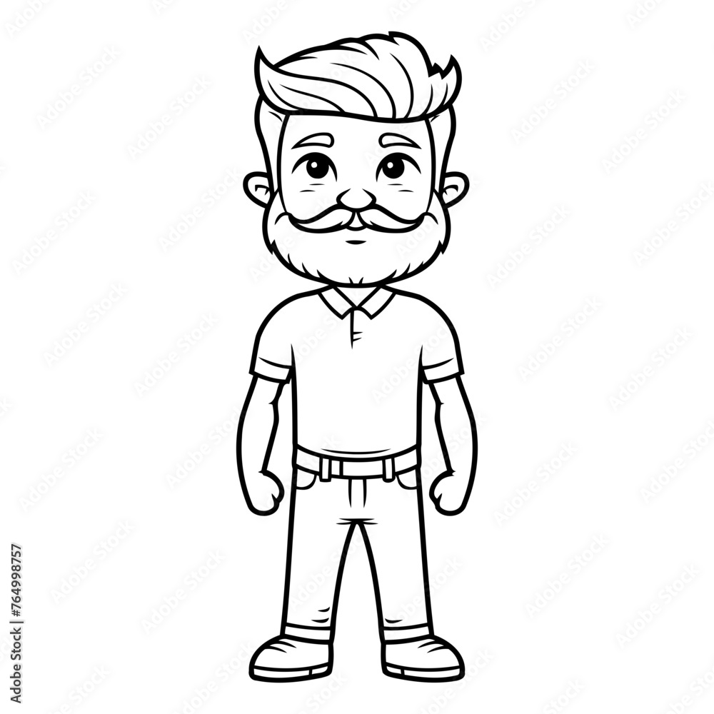 Outlined Hipster Man Cartoon Mascot Character Vector Illustration