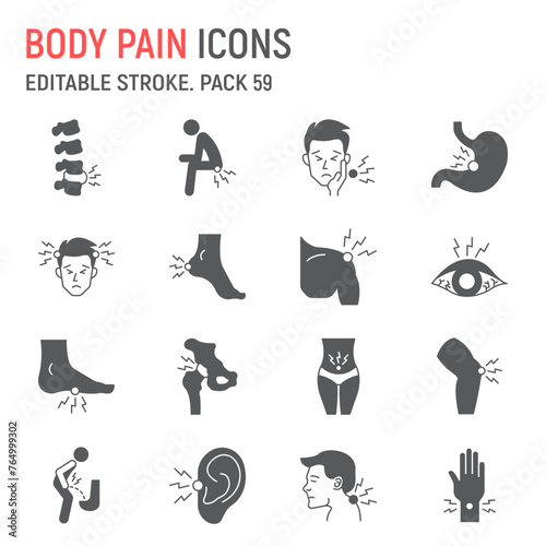 Body pain glyph icon set, human disease collection, vector graphics, logo illustrations, body ache vector icons, disease signs, solid pictograms, editable stroke