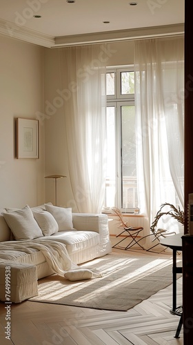 Living room interior in White Space. Interior design 