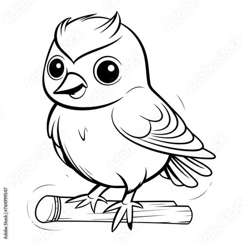 Black and White Cartoon Illustration of Cute Owl Bird Character for Coloring Book