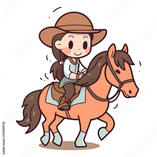 Illustration of a Cute Little Girl Riding a Horse - Vector