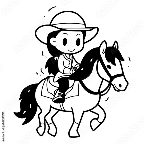 Illustration of a Cute Little Girl Riding a Horse - Vector