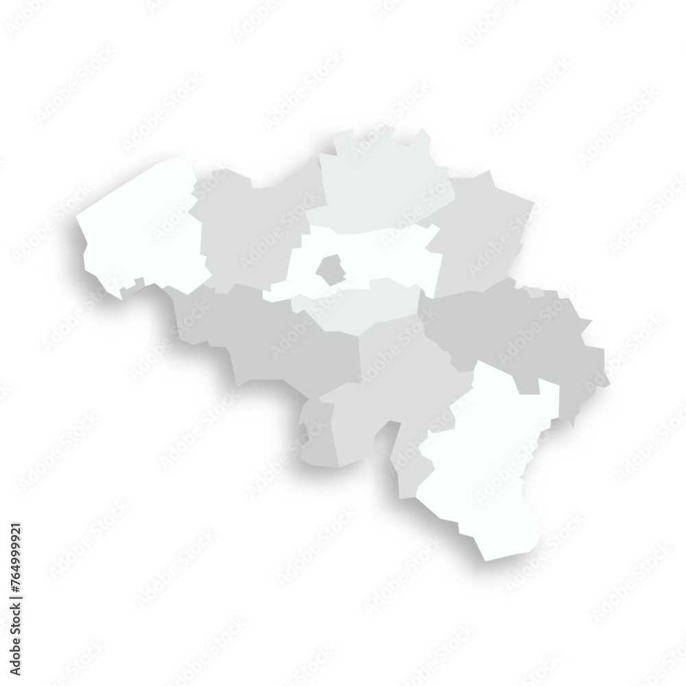 Belgium political map of administrative divisions - provinces. Grey blank flat vector map with dropped shadow.