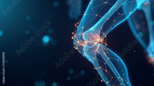 Obraz na płótnie Glowing hologram of human bone joint structure with dark background. w salonie