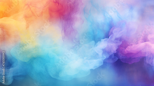 Watercolor  Ethereal Multicolored Smoke Clouds on a Soft Blue Background