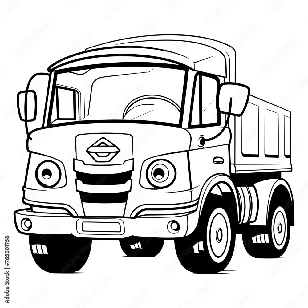 Truck. Coloring book for adults. Black and white vector illustration.