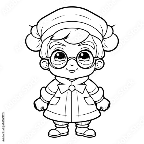 Black and White Cartoon Illustration of Grandmother or Grandmother Character for Coloring Book
