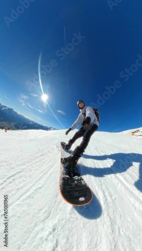 Wallpaper Mural Vertical POV Footage of Man Snowboarding Down Mountain in Austria Alps using GoPro MAX on Blue Sunny Day Torontodigital.ca