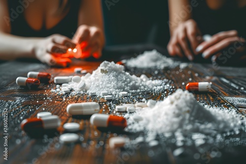 Table Filled With White and Orange Pills