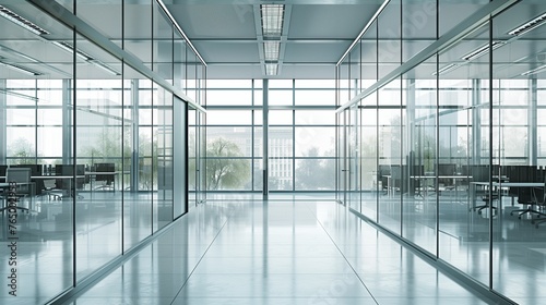A large, open office space with a lot of glass windows