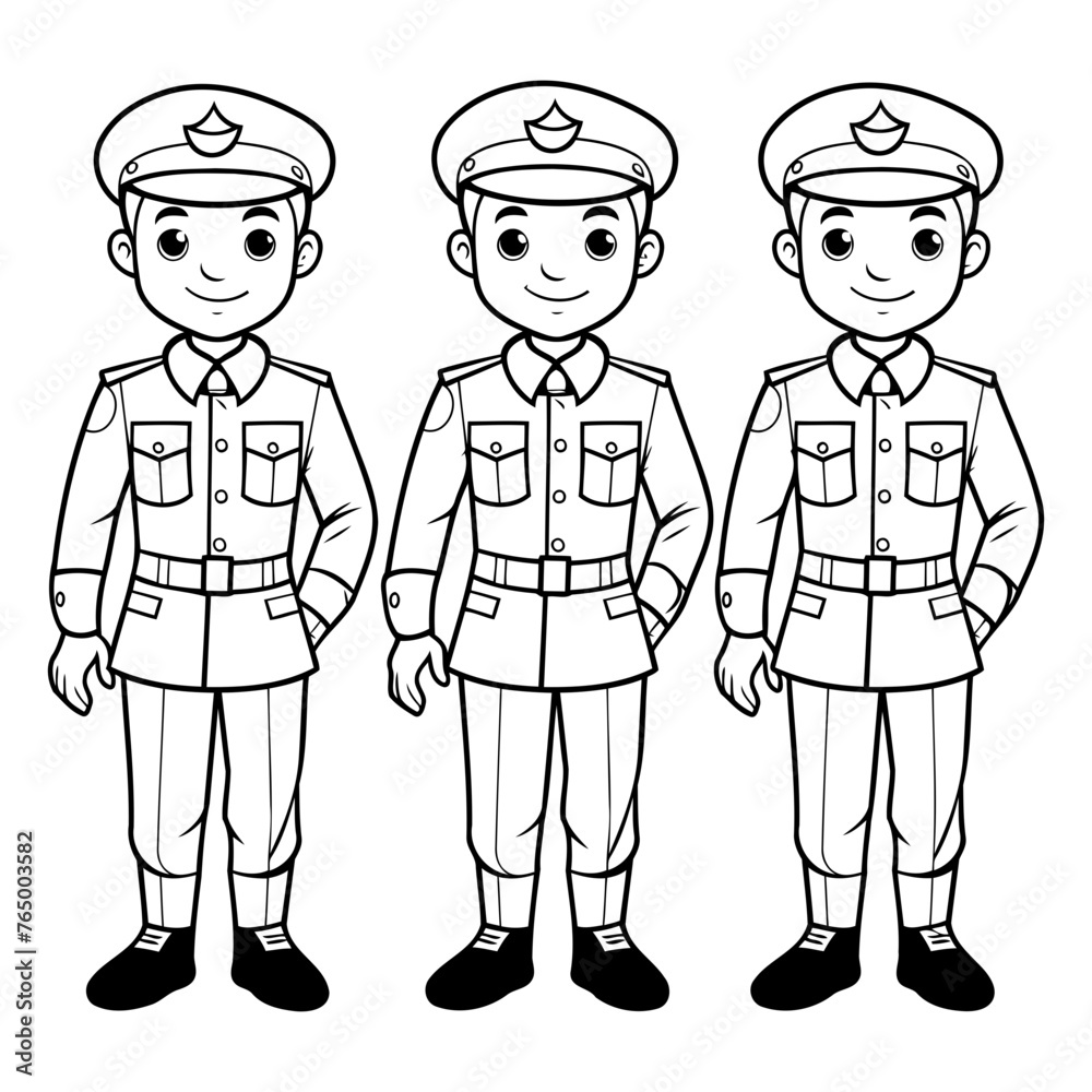 Coloring book for children. Policeman in uniform