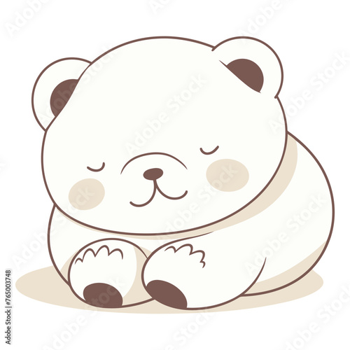 Illustration of a cute white polar bear sleeping on a white background