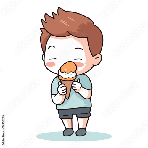 Boy eating ice cream vector illustration. Cute boy eating ice cream.