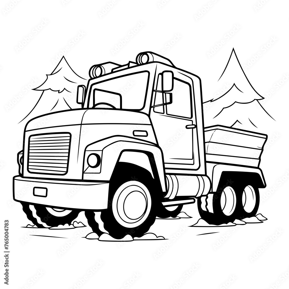truck on a road in the forest vector illustration sketch doodle hand drawn