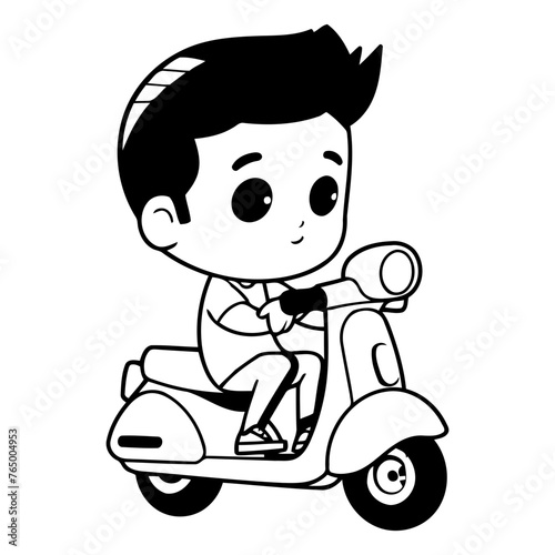Cute boy riding a scooter. eps10