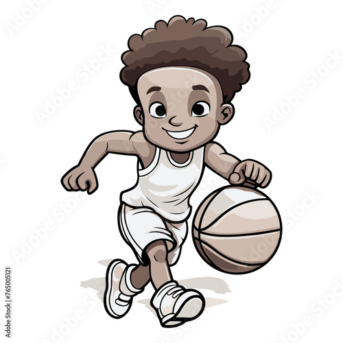 Illustration of a Kid Boy Playing Basketball on a White Background - Vector