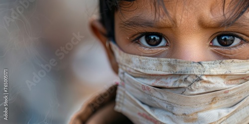 A young boy wearing a mask t