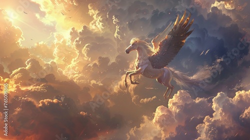 Pegasus soaring through the clouds