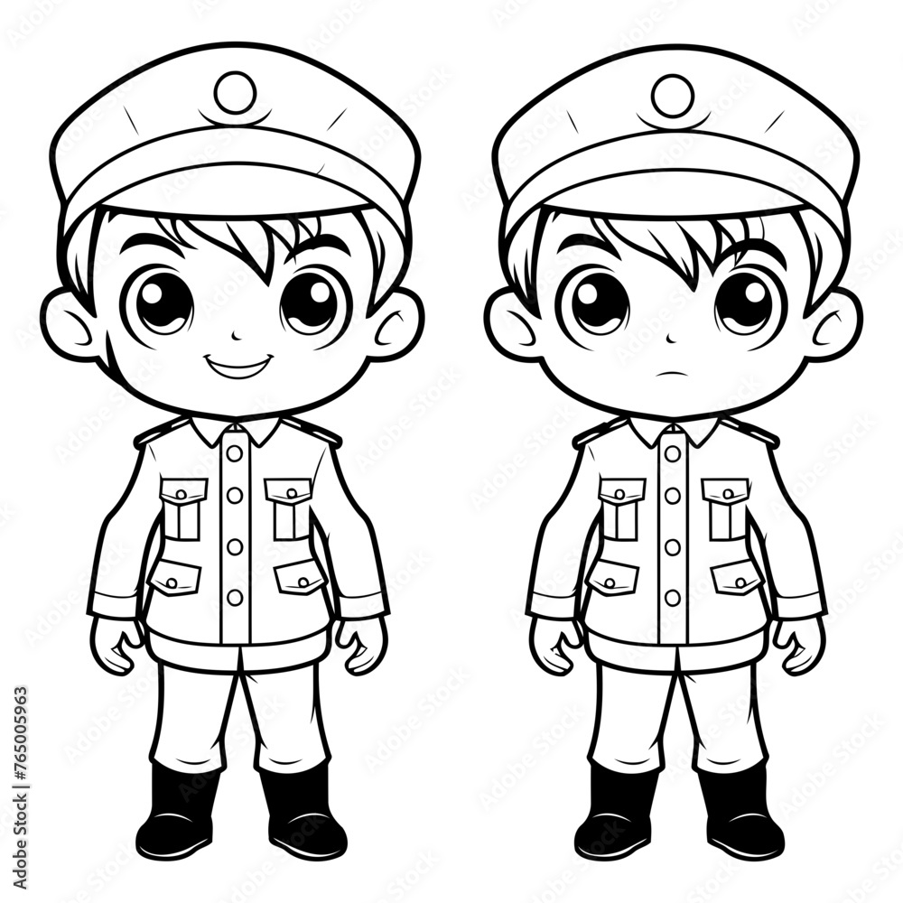 Boy and girl in scout uniforms for coloring book.