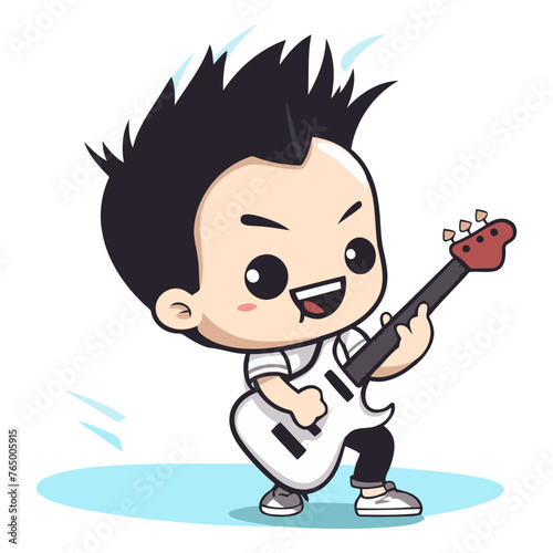 Cartoon boy playing the electric guitar. Vector clip art illustration.