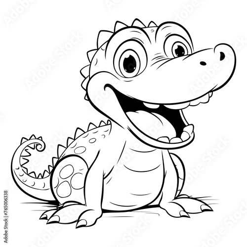 Cute Dinosaur Cartoon Mascot Character - Coloring Book Page