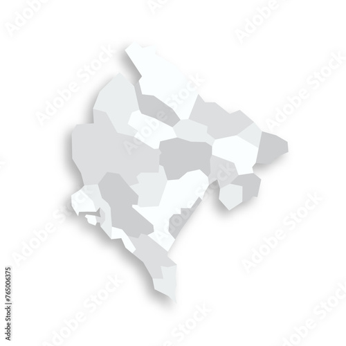 Montenegro political map of administrative divisions - municipalities. Grey blank flat vector map with dropped shadow. photo