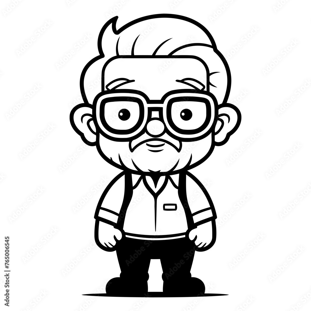 Grandfather Cartoon Mascot Character with Glasses Vector Illustration