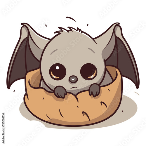 Cute little bat sleeping in a nest. Vector cartoon illustration.