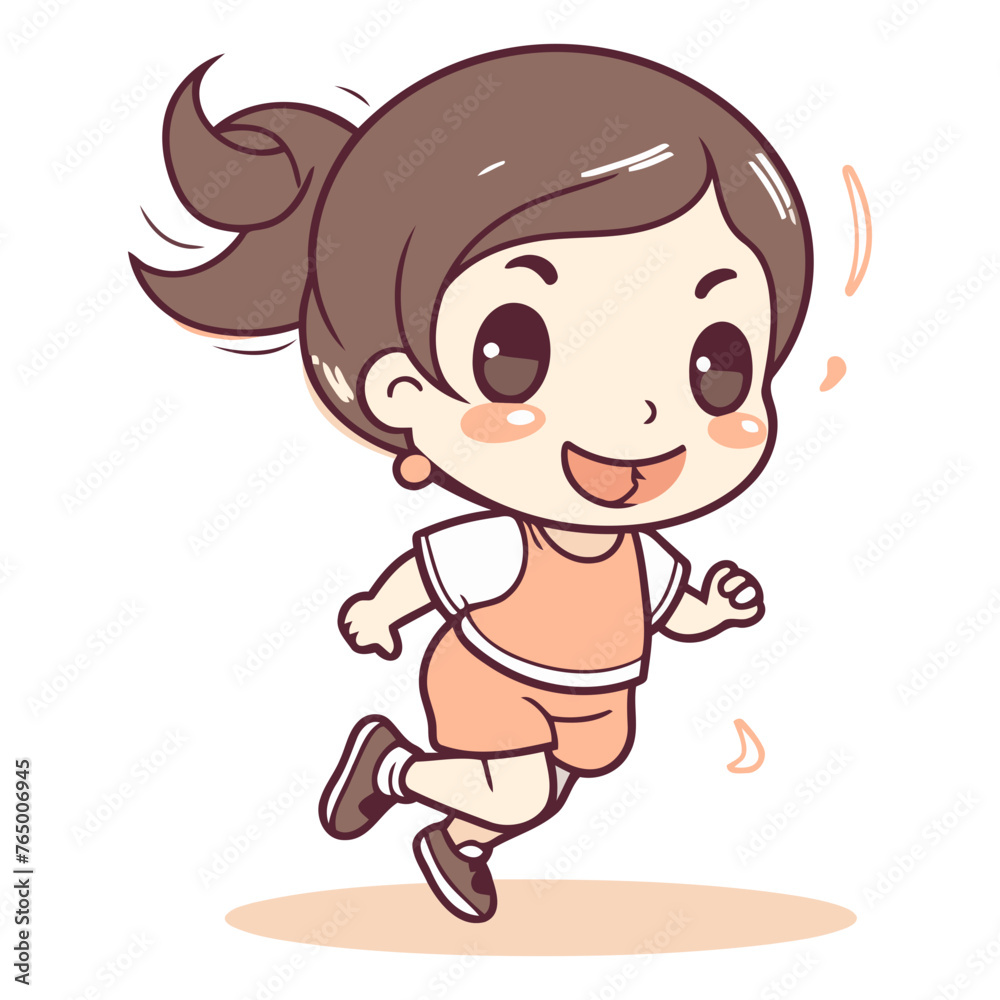 Happy little girl running vector illustration. Cute little girl running vector illustration.