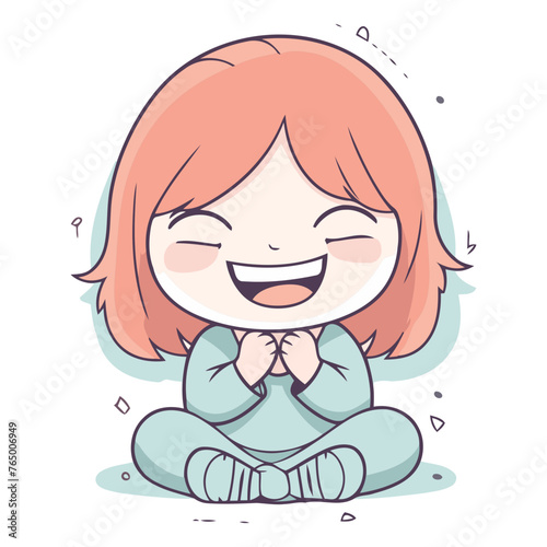 Illustration of a cute little girl sitting on the floor and smiling