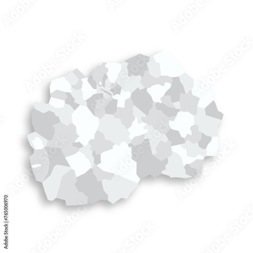North Macedonia political map of administrative divisions - municipalities. Grey blank flat vector map with dropped shadow. photo