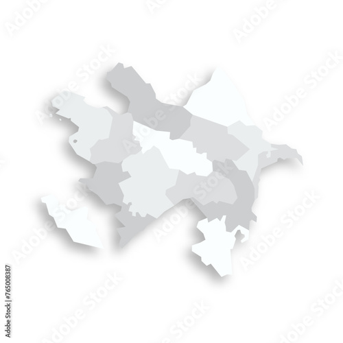 Azerbaijan political map of administrative divisions - districts, cities and autonomous republic of Nakhchivan. Grey blank flat vector map with dropped shadow. photo