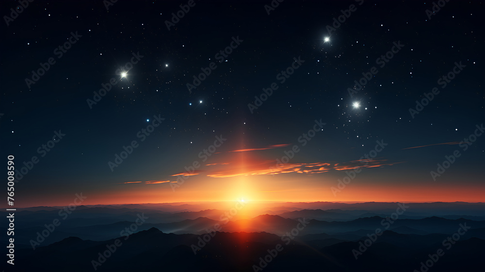 sunrise over the clouds with stars in the sky