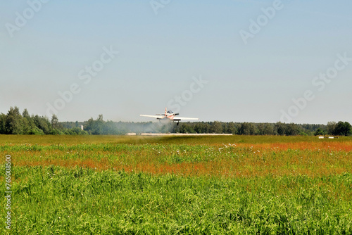 light aircraft landing with a burning engine