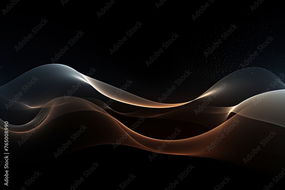 Gray wave on a black background, in the style of futuristic spacescapes, dark brown and light beige