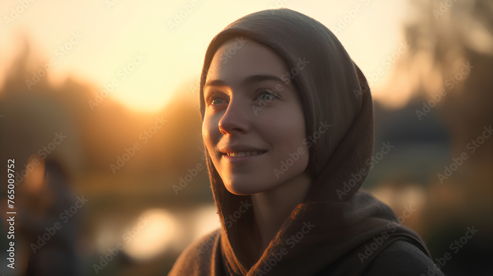 Happy teenager smiling in sunny landscape - hair dress Happy teenager smiling in sunny landscape - hair dress