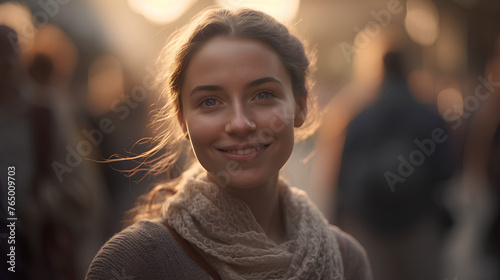 Bright and beautiful young woman smiling with happy eyes photo
