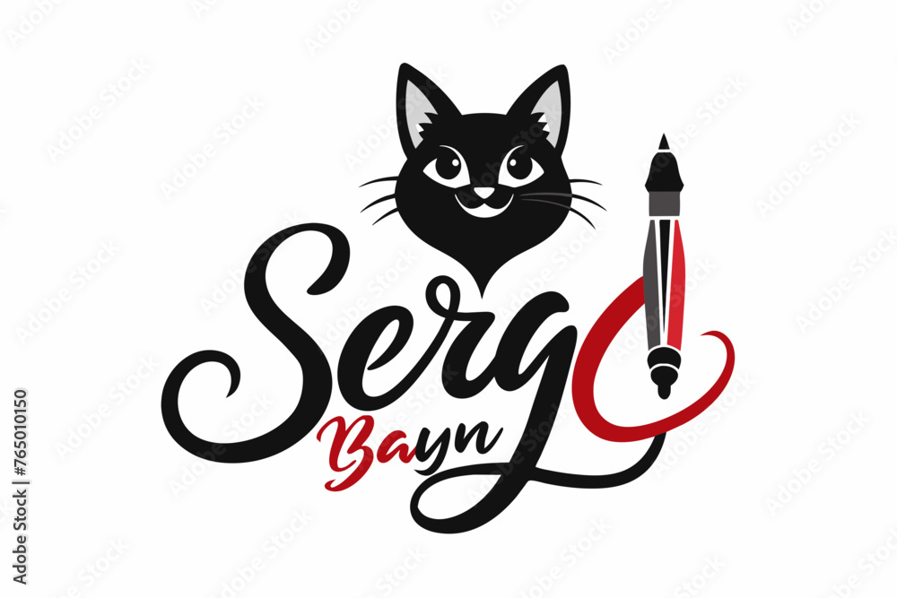 create a logo with a cat and a writing pen with the signature 