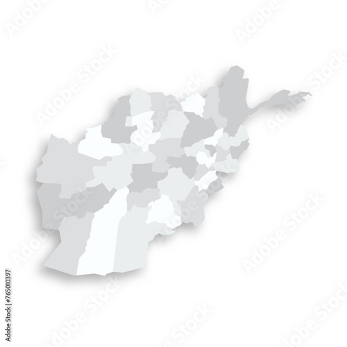 Afghanistan political map of administrative divisions - provinces. Grey blank flat vector map with dropped shadow.