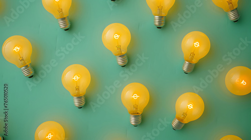 yellow lightbulbs on a blue-green background.