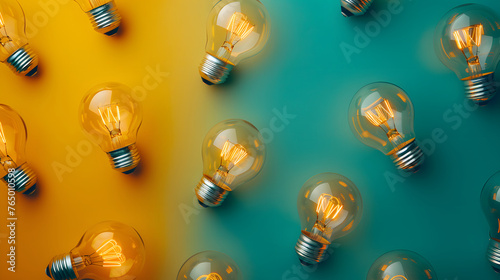 yellow lightbulbs on a blue-green background.