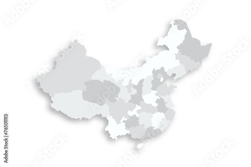 China political map of administrative divisions - provinces, autonomous regions and municipalities. Grey blank flat vector map with dropped shadow. photo