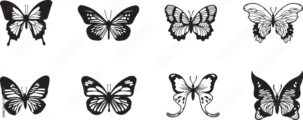 set of black and white butterflies