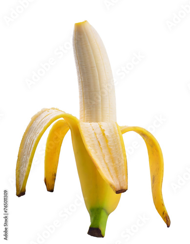 One peeled banana isolated on white, clipping path